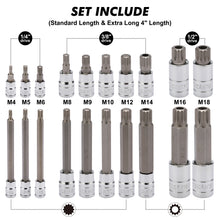 Load image into Gallery viewer, CASOMAN Spline Tip Bit Socket &amp; XZN Triple Square Spline Bit Socket Set, 1/2 &amp; 3/8 &amp; 1/4-Inch Drive, 20-Piece Set, M4-M18, 12 Point Tamper Proof, CR-V &amp; S2 Steel