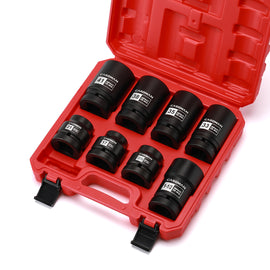 CASOMAN 8-Piece 1-Inch Drive Impact Socket Set, Metric & SAE, Truck Socket Wheel Service Impact Socket Set, 6-Point/Square Design, CR-MO