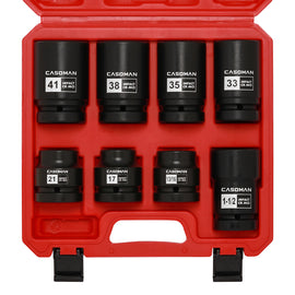 CASOMAN 8-Piece 1-Inch Drive Impact Socket Set, Metric & SAE, Truck Socket Wheel Service Impact Socket Set, 6-Point/Square Design, CR-MO