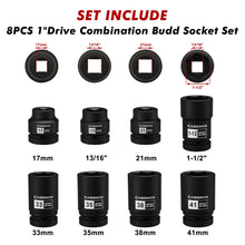 Load image into Gallery viewer, CASOMAN 8-Piece 1-Inch Drive Impact Socket Set, Metric &amp; SAE, Truck Socket Wheel Service Impact Socket Set, 6-Point/Square Design, CR-MO