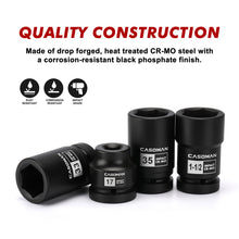 Load image into Gallery viewer, CASOMAN 8-Piece 1-Inch Drive Impact Socket Set, Metric &amp; SAE, Truck Socket Wheel Service Impact Socket Set, 6-Point/Square Design, CR-MO