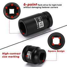 Load image into Gallery viewer, CASOMAN 8-Piece 1-Inch Drive Impact Socket Set, Metric &amp; SAE, Truck Socket Wheel Service Impact Socket Set, 6-Point/Square Design, CR-MO