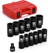 Load image into Gallery viewer, CASOMAN 3/4" Drive Deep Impact Socket Set, 13Piece Jumbo Socket Assortment, Metric(17mm to 41mm), 6-Point, Include 1/2" F to 3/4" M Adapter, CR-MO Steel