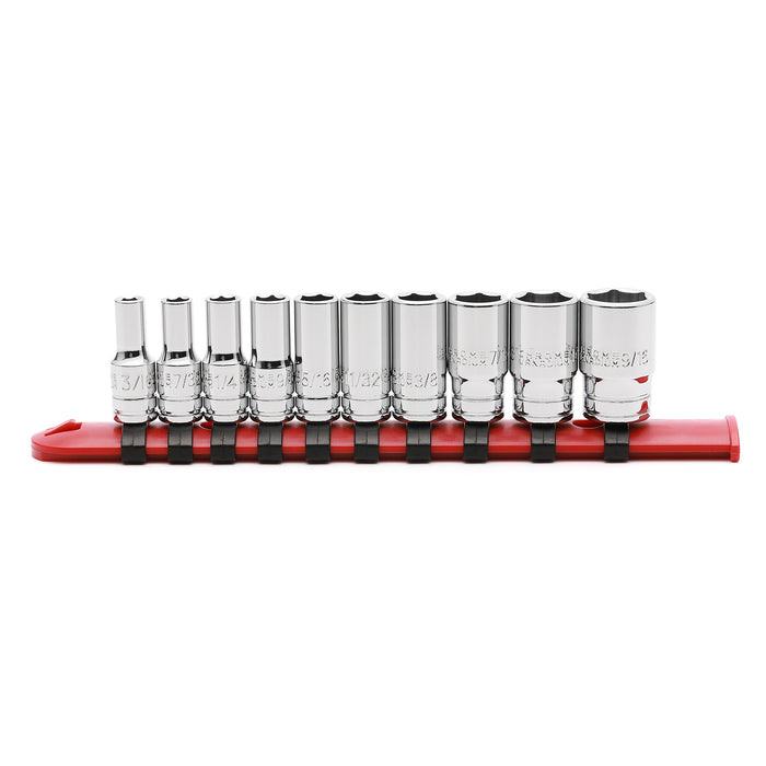 CASOMAN 10PCS 1/4"Drive 6 Pt. Mid-Length Socket Set, SAE, 3/16" to 9/16", Mirror Chrome Finish