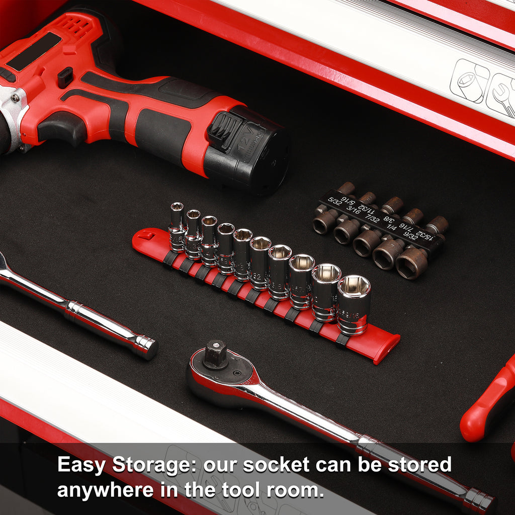 CASOMAN 10PCS 1/4"Drive 6 Pt. Mid-Length Socket Set, SAE, 3/16" to 9/16", Mirror Chrome Finish