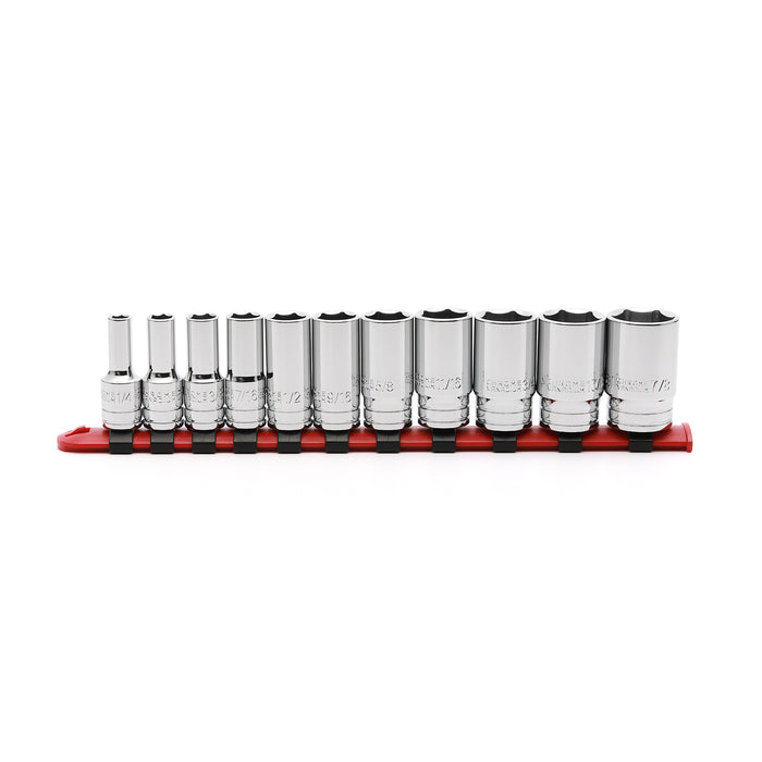 CASOMAN 11PCS 3/8" Drive 6 Pt. Mid-Length Socket Set, SAE, Mirror Chrome Finish, 1/4", 5/16", 3/8", 7/16", 1/2", 9/16", 5/8", 11/16", 3/4", 13/16", 7/8"