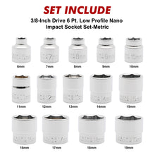 Load image into Gallery viewer, CASOMAN 14 Piece 3/8" Drive 6 Point Stubby Socket Set, Metric, Mirror Chrome Finish, 6,7,8,9,10,11,12,13,14,15,16,17,18,19mm