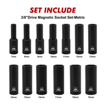Load image into Gallery viewer, CASOMAN 13PCS 3/8"Drive Magnetic Impact Socket Set, Deep, 6-Point, Metric, 7mm to 19mm, CR-MO