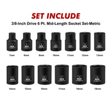 Load image into Gallery viewer, CASOMAN 13PCS 3/8"Drive Magnetic Socket Set, Shallow, 6-Point, Metric, 7mm to 19mm, CR-MO