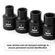Load image into Gallery viewer, CASOMAN 13PCS 3/8"Drive Magnetic Socket Set, Shallow, 6-Point, Metric, 7mm to 19mm, CR-MO