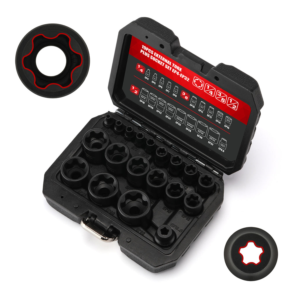 CASOMAN 19PCS External Torx Plus Socket Set, 6 Point EP Socket EP4