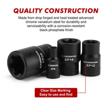 Load image into Gallery viewer, CASOMAN 19PCS External Torx Plus Socket Set, 6 Point EP Socket EP4-EP32 with 1/2'', 3/8'' &amp; 1/4'' Dr, 5 Point EP Socket 1/2'' Dr. EP8.8 Compatible with Tesla, Cr-V Steel