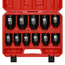 Load image into Gallery viewer, CASOMAN 11PCS 1/2-Inch Drive Large Impact Socket Set, 6 Point, 1-3/8-Inch to 2-Inch, SAE Spindle Axle Nut Impact Socket Set, CR-MO