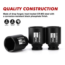 Load image into Gallery viewer, CASOMAN 11PCS 1/2-Inch Drive Large Impact Socket Set, 6 Point, 1-3/8-Inch to 2-Inch, SAE Spindle Axle Nut Impact Socket Set, CR-MO