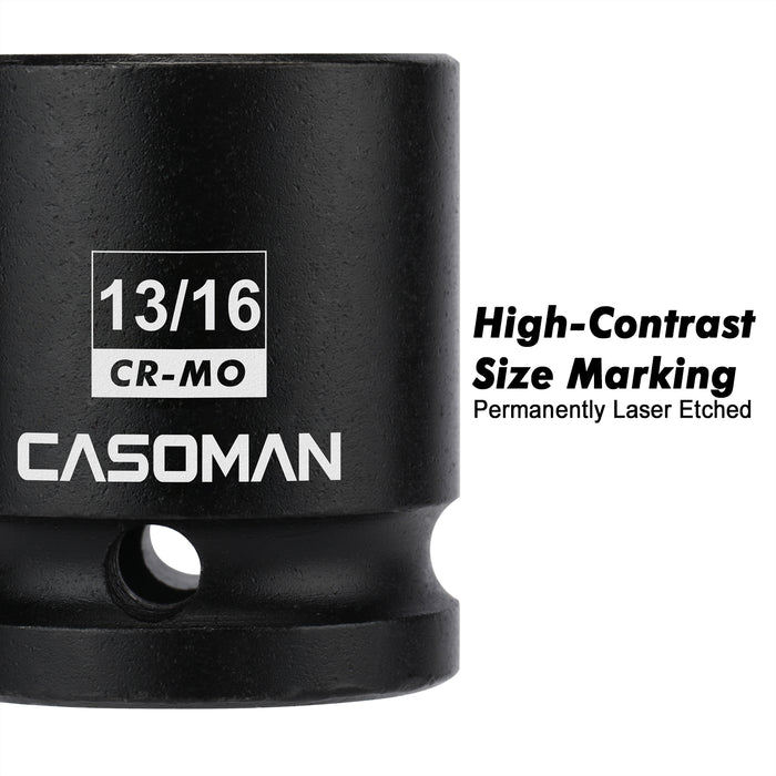 CASOMAN 1/2" Drive 4-Point Square Socket-13/16“, Budd Wheel Impact Socket, CR-MO