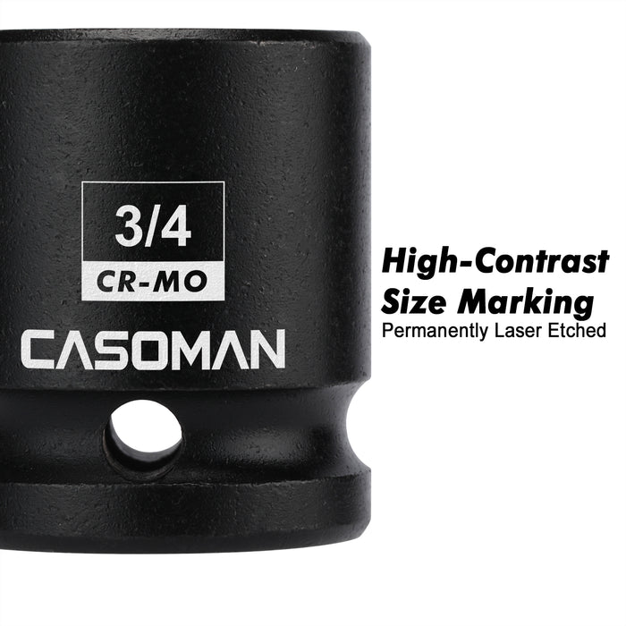 CASOMAN 1/2"Drive 3/4" Budd Wheel Impact Socket, 4-Point Square Socket, CR-MO