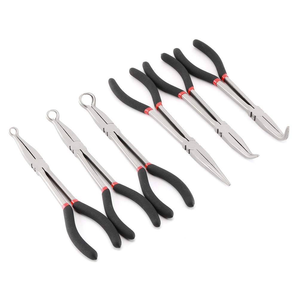 CASOMAN 6PCS 11" Extra Long Pliers Set, Include Extra Long Needle Nose Pliers Set (1"Long Nose Plier, 90°&45° Bent Nose Pliers) & Non-slip Hose Gripper Plier Set(5/16", 1/2", 3/4" Dia)