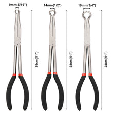 Load image into Gallery viewer, CASOMAN 6PCS 11" Extra Long Pliers Set, Include Extra Long Needle Nose Pliers Set (1"Long Nose Plier, 90°&amp;45° Bent Nose Pliers) &amp; Non-slip Hose Gripper Plier Set(5/16", 1/2", 3/4" Dia)
