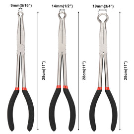 CASOMAN 6-Piece 11-Inch Extra-Long Pliers Set, Straight, 45° & 90° Needle-Nose Pliers and Hose Gripper Pliers