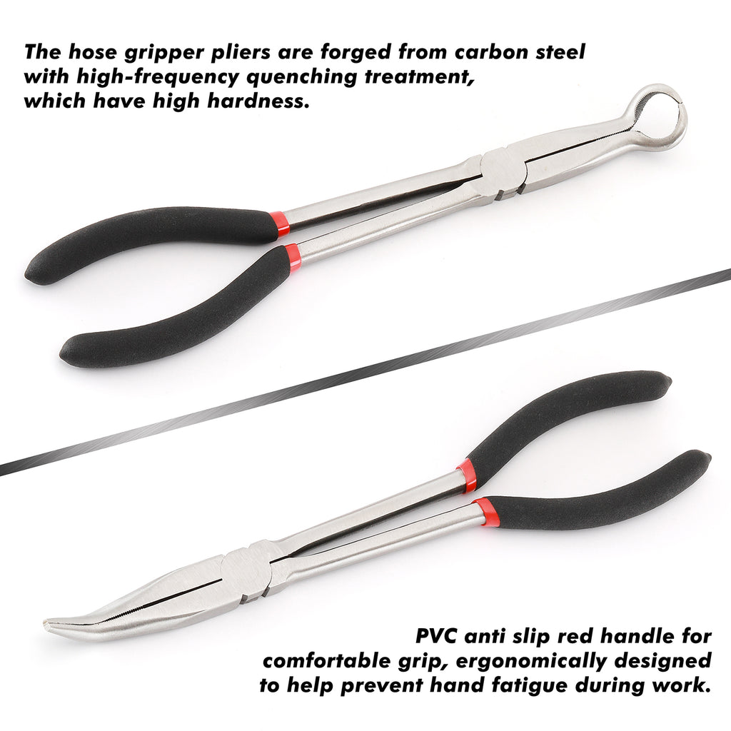 CASOMAN 6PCS 11" Extra Long Pliers Set, Include Extra Long Needle Nose Pliers Set (1"Long Nose Plier, 90°&45° Bent Nose Pliers) & Non-slip Hose Gripper Plier Set(5/16", 1/2", 3/4" Dia)