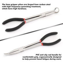 Load image into Gallery viewer, CASOMAN 6PCS 11" Extra Long Pliers Set, Include Extra Long Needle Nose Pliers Set (1"Long Nose Plier, 90°&amp;45° Bent Nose Pliers) &amp; Non-slip Hose Gripper Plier Set(5/16", 1/2", 3/4" Dia)