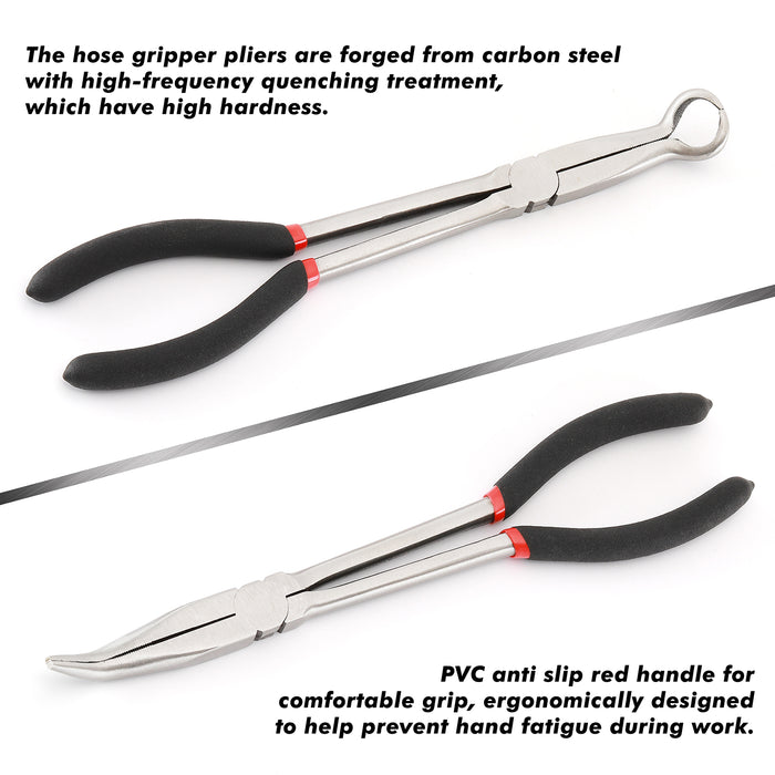 CASOMAN 6-Piece Extra Long 11" Pliers Set - Includes Long Nose, 90° & 45° Bent Nose Pliers & Hose Grip Pliers For Tight Spaces