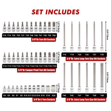 Load image into Gallery viewer, CASOMAN 48PCS 3/8"Drive Master Torx Bit Socket and External Torx Socket Set, Deep &amp; Shallow, Torx/Extra Long Torx/Tamper Proof Torx/E-Torx, CR-V &amp; S2 Steel