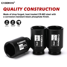 Load image into Gallery viewer, CASOMAN 10PCS 1/2" Drive Deep Spindle Axle Nut Impact Socket Set, 6-Point, Large Socket Set, SAE (1-1/16" to 1-5/8"), CR-MO