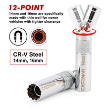 Load image into Gallery viewer, CASOMAN 10PCS 3/8"Drive Magnetic Spark Plug Socket Set, 6PT&amp;12PT, Include Extension Bar, Unviersal Joint &amp; Spark Plug Gapper, CR-V Steel