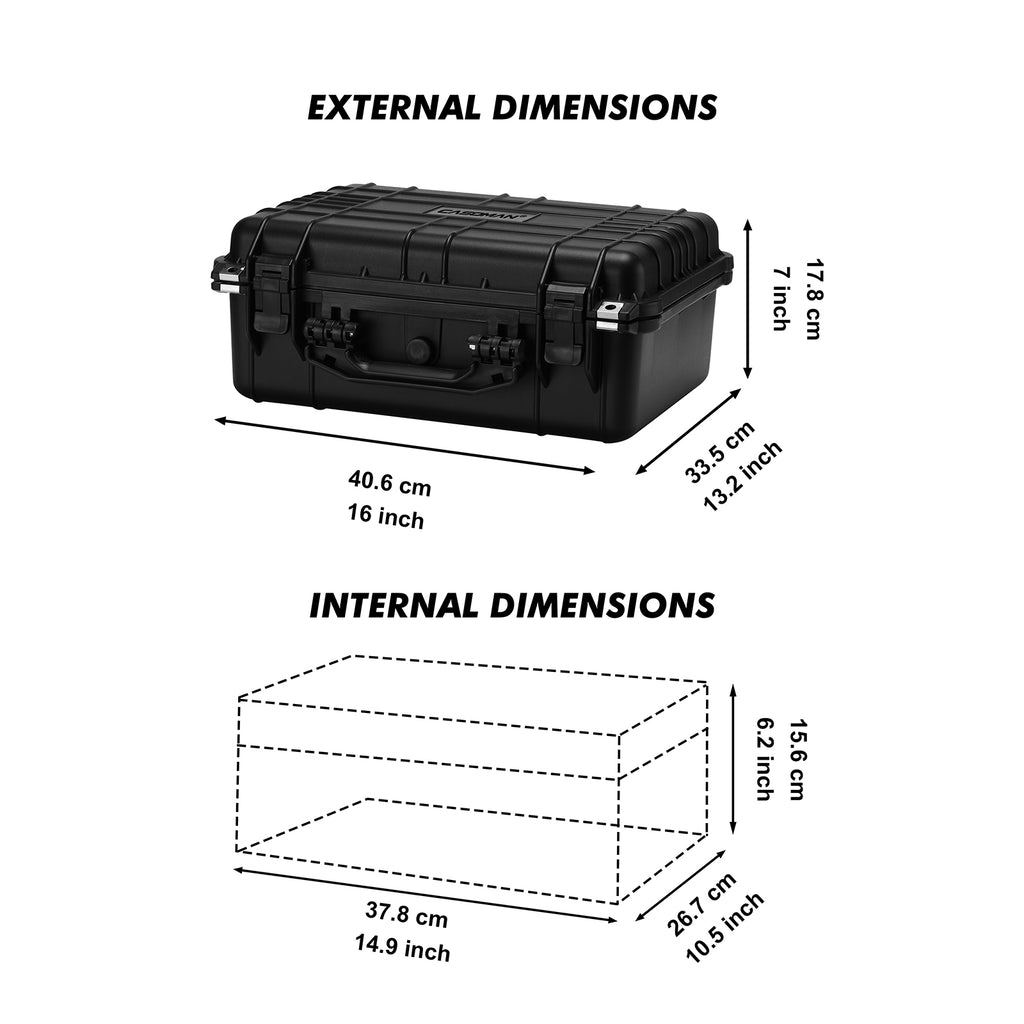 CASOMAN Water-proof Box, with Cush- Proof Sponge, IP67 Water Proof Grade, Customizable Foam, Perfectly Protection of Camera, Drones, Lens,Equipments, 16"x13.2"x7"