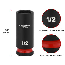 Load image into Gallery viewer, CASOMAN 12-Pieces 3/8" Drive Mid-Length Impact Socket Set, 12-Point, SAE, 5/16-Inch to 1-Inch, CR-MO Steel, with Storage Case