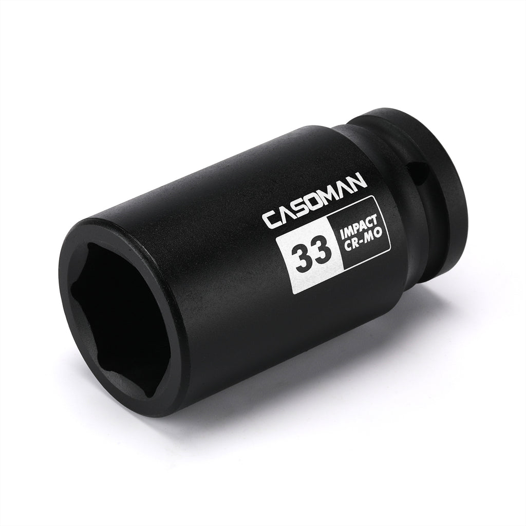 CASOMAN 3/4" Drive 33 mm Axle Nut Impact Socket, CR-MO, 6 Point Deep Impact Socket (33MM) for Easy Removal of Axle Shaft Nuts