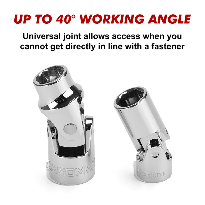 CASOMAN 10-Pieces Impact Socket & Flex Socket Set - 10mm, 1/4" & 3/8" & 1/2" Drive, 6-Point, Magnetic Impact Sockets, with Storage Rail