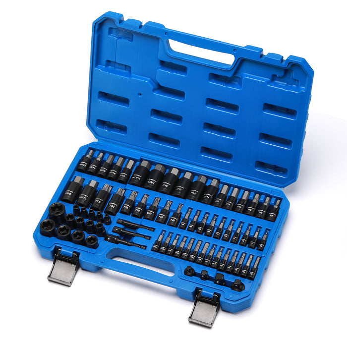 CASOMAN 71-Piece Master Hex & Torx Bit Socket Set, 1/4" & 3/8" & 1/2" Drive, Metric/SAE Hex Bit Sockets, Star Bit Sockets (T6 - T70), E-Torx Sockets (E4 - E24), with Storage Case