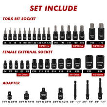 Load image into Gallery viewer, CASOMAN 71-Piece Master Hex &amp; Torx Bit Socket Set, 1/4" &amp; 3/8" &amp; 1/2" Drive, Metric/SAE Hex Bit Sockets, Star Bit Sockets (T6 - T70), E-Torx Sockets (E4 - E24), with Storage Case
