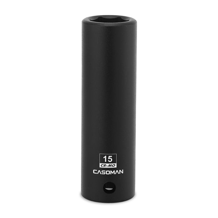 CASOMAN 1/2" Drive x 15mm Deep Impact Socket, 6-Point, Metric, CR-MO