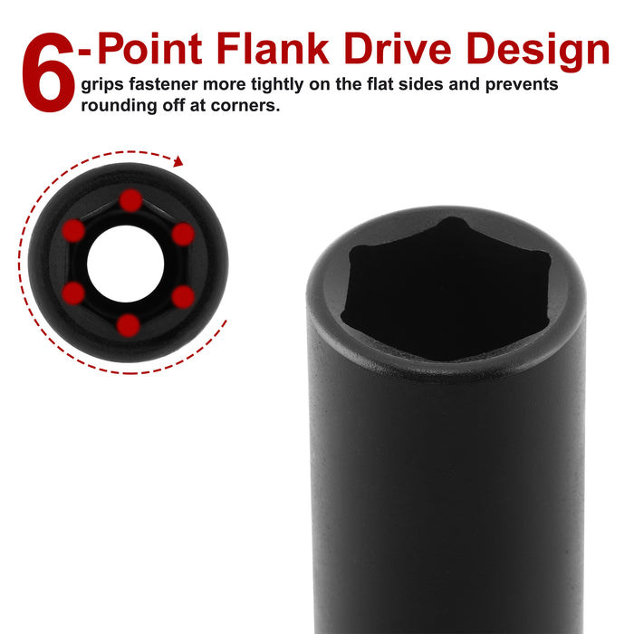 CASOMAN 1/2" Drive x 15mm Deep Impact Socket, 6-Point, Metric, CR-MO