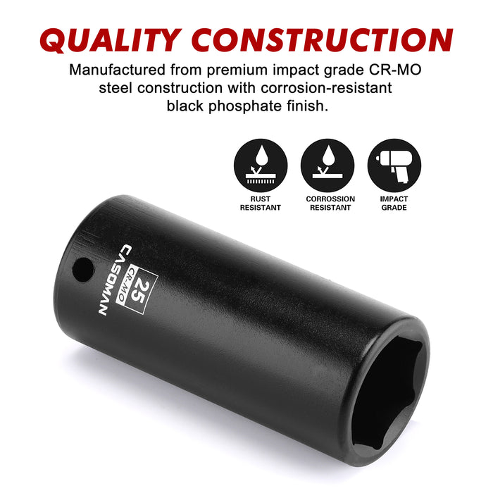 CASOMAN 1/2" Drive x 25mm Deep Impact Socket, 6-Point, Metric, CR-MO