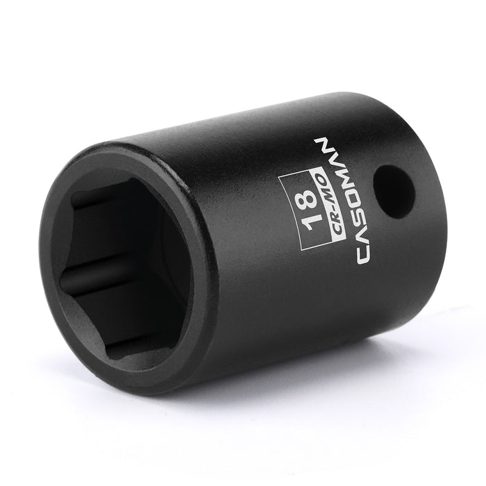 CASOMAN 1/2" Drive x 18mm Impact Socket, 6-Point, Metric, CR-MO