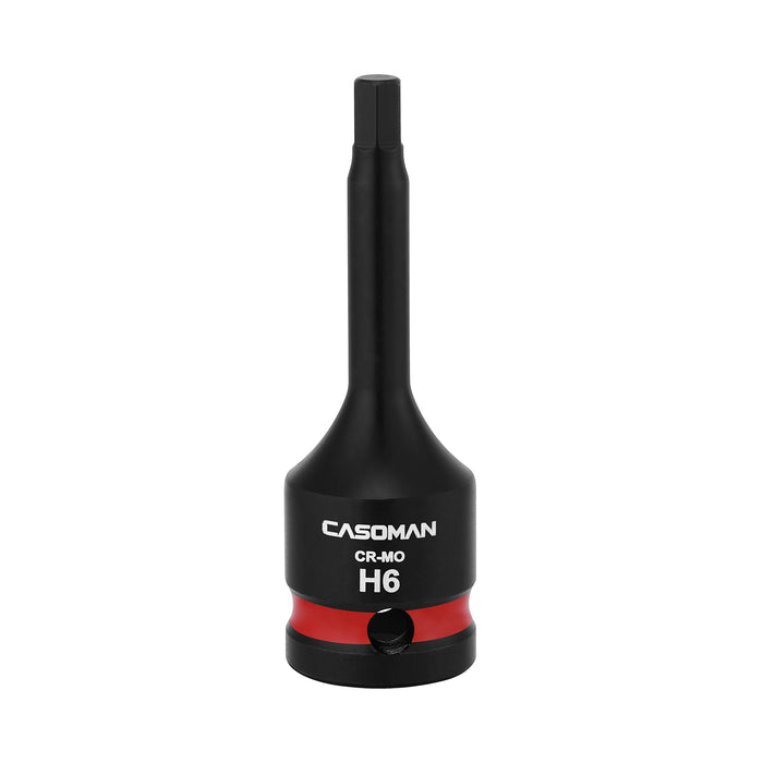 CASOMAN 1/2" Drive 6mm Impact Hex Bit Socket, One-Piece H6 Allen Socket with Red Color-Code Ring, 78mm Length, CR-MO