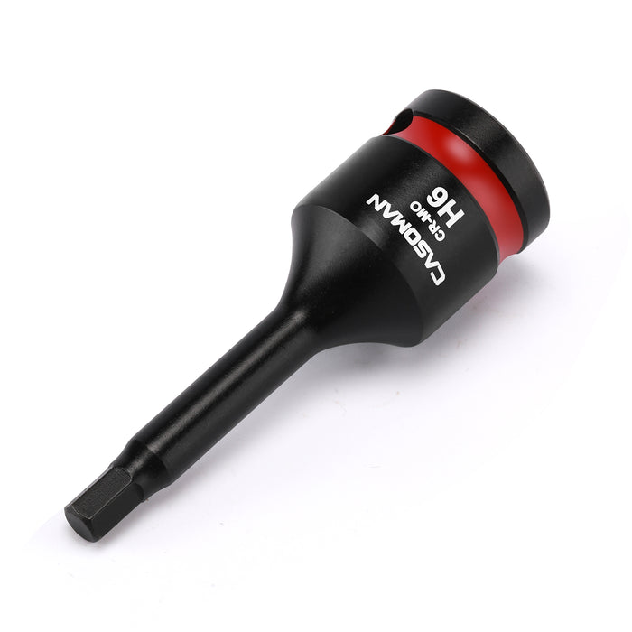 CASOMAN 1/2" Drive 6mm Impact Hex Bit Socket, One-Piece H6 Allen Socket with Red Color-Code Ring, 78mm Length, CR-MO