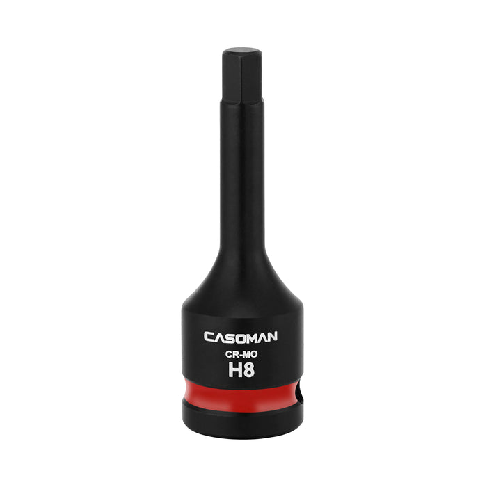 CASOMAN 1/2" Drive 8mm Impact Hex Bit Socket, One-Piece H8 Allen Socket with Red Color-Code Ring, 78mm Length, CR-MO