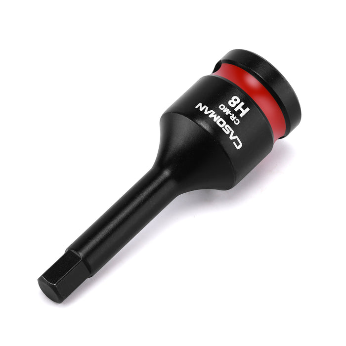 CASOMAN 1/2" Drive 8mm Impact Hex Bit Socket, One-Piece H8 Allen Socket with Red Color-Code Ring, 78mm Length, CR-MO