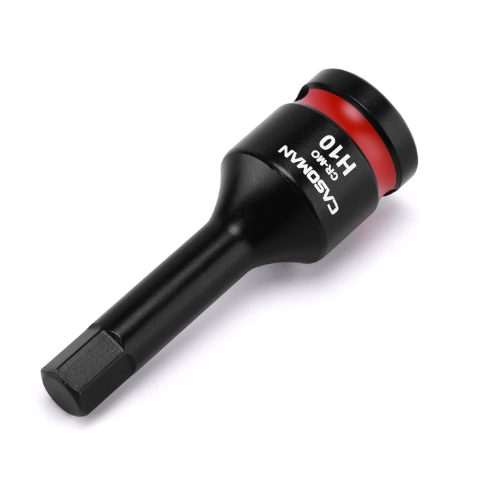 CASOMAN 1/2" Drive 10mm Impact Hex Bit Socket, One-Piece H10 Allen Socket with Red Color-Code Ring, 78mm Length, CR-MO