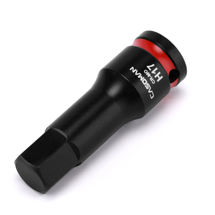 CASOMAN 1/2" Drive Large 17mm Impact Hex Bit Socket, One-Piece H17 Allen Socket with Red Color-Code Ring, 78mm Length, CR-MO