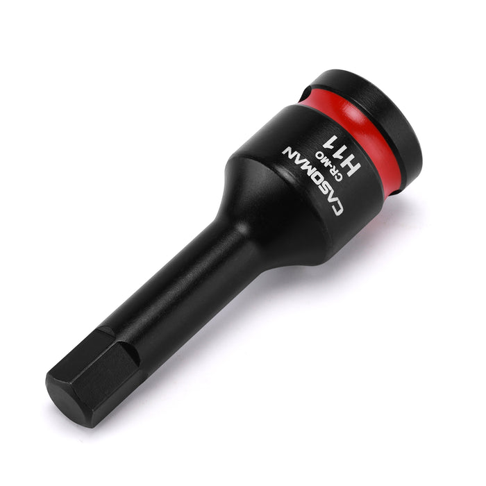 CASOMAN 1/2" Drive 11mm Impact Hex Bit Socket, One-Piece H11 Allen Socket with Red Color-Code Ring, 78mm Length, CR-MO