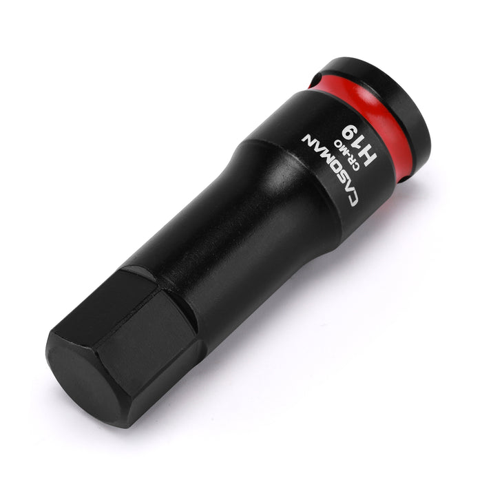 CASOMAN 1/2" Drive 19mm Impact Hex Bit Socket, One-Piece H19 Allen Socket with Red Color-Code Ring, 78mm Length, CR-MO