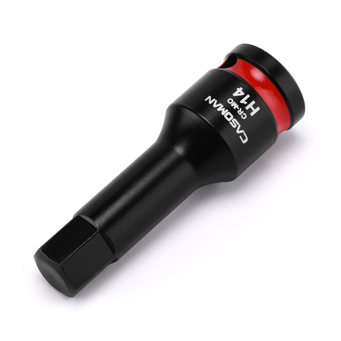 CASOMAN 1/2" Drive 14mm Impact Hex Bit Socket, One-Piece H14 Allen Socket with Red Color-Code Ring, 78mm Length, CR-MO