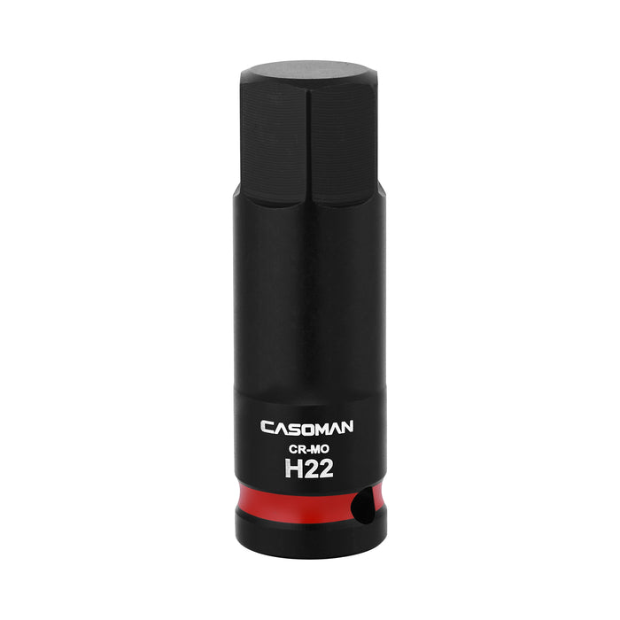 CASOMAN 1/2" Drive 22mm Impact Hex Bit Socket, One-Piece H22 Allen Socket with Red Color-Code Ring, 78mm Length, CR-MO