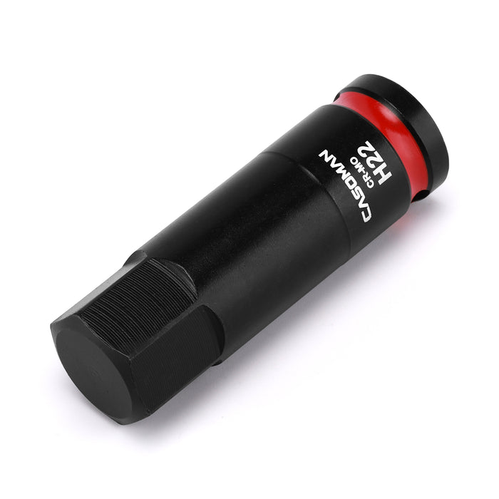 CASOMAN 1/2" Drive 22mm Impact Hex Bit Socket, One-Piece H22 Allen Socket with Red Color-Code Ring, 78mm Length, CR-MO